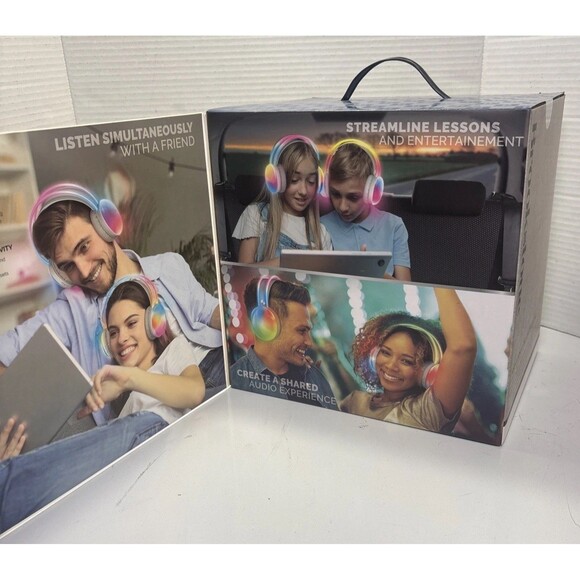 Brookstone Audio Sync Duet 2-Pack Wireless Bluetooth Headphones Multicolored LED - Picture 3 of 6